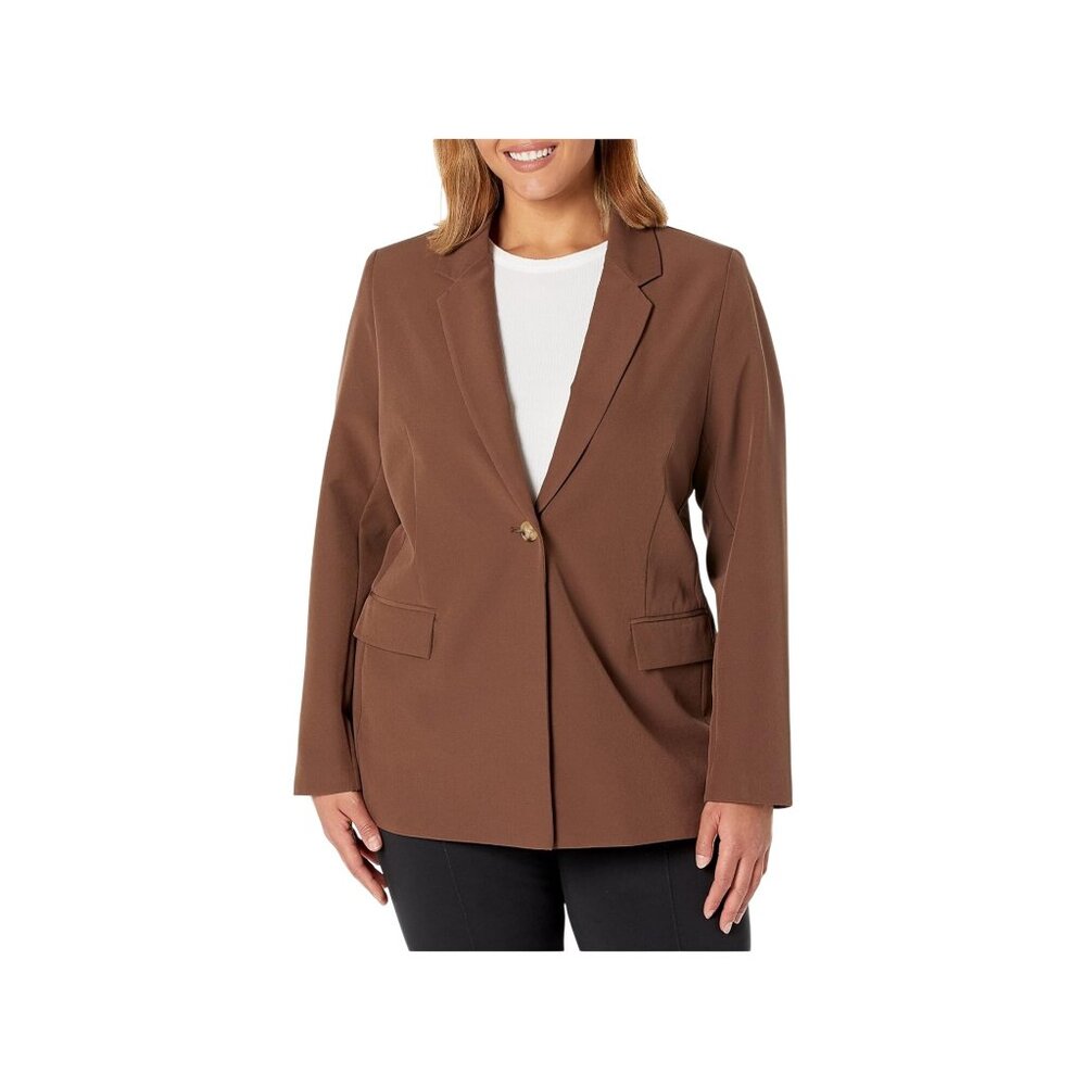 The Drop Womens Brown Blazer 3X Single Button Closure